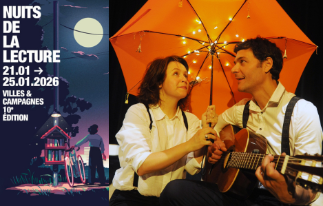 Une femme qui se penche à l'oreille d'un homme et souffle dans un coquillage